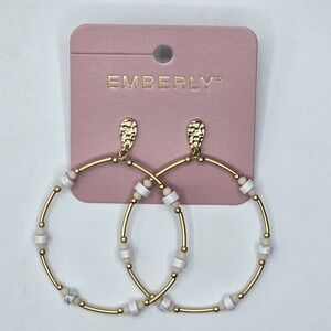 NWT Emberly Gold Tone Oversized Beaded Drop Hoop Earrings